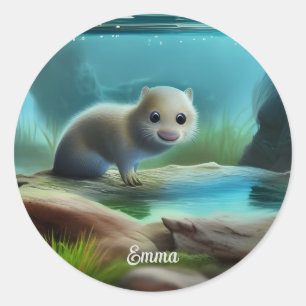 Pegatina Redonda Nube de nutria en estanque - personalizable
