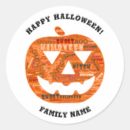 Pegatina Redonda Nube de palabras personalizada de Halloween Jack-o