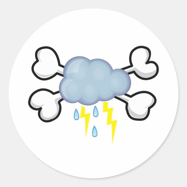 Pegatina Redonda nube de tormenta Calavera y huesos cruzados (Anverso)