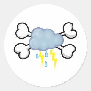 Pegatina Redonda nube de tormenta Calavera y huesos cruzados