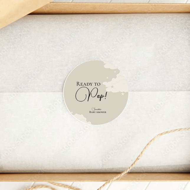 Pegatina Redonda Nube rusa mínima Listo para abrir la ducha de bebé (Subido por el creador)