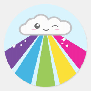 Pegatina Redonda Nube y Pegatinas arcoiris de Kawaii