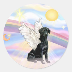 Pegatina Redonda Nubes - Ángel Labrador Retriever Negro