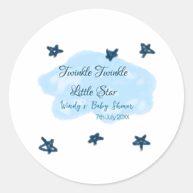 Pegatina Redonda Nubes azules parpadean Twinkle Little Star baby sh (Anverso)