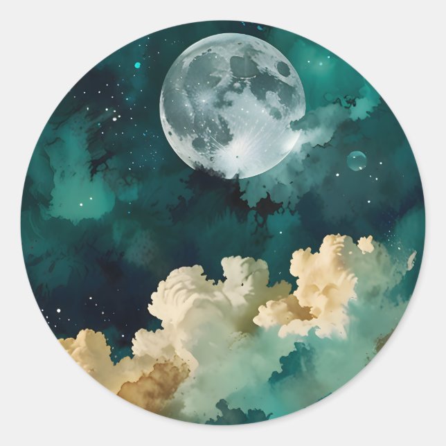 Pegatina Redonda Nubes bajo la luna (Anverso)