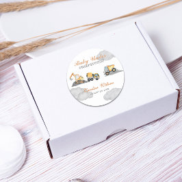 Pegatina Redonda Nubes beben en construcción, ducha de bebé