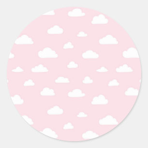 Pegatina Redonda Nubes blancas del dibujo animado en modelo rosado