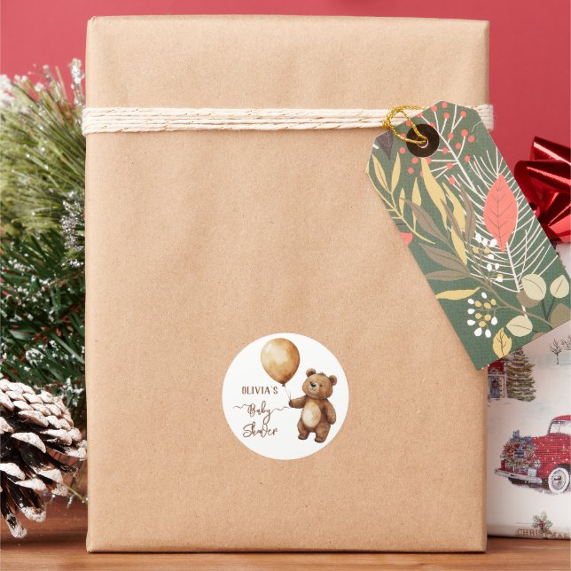 Pegatina Redonda Nubes de globos de oso esperan a Baby Shower Bearl (Vacaciones)