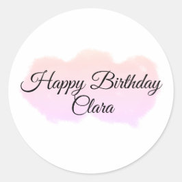 Pegatina Redonda Nubes naranjas rosas pastel feliz cumpleaños moder