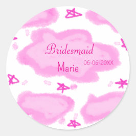 Pegatina Redonda nubes rosas estrellas pastel bridesmaid giratorio 