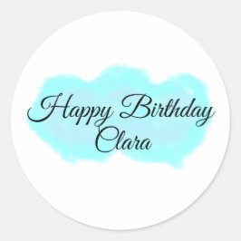 Pegatina Redonda Nubes verdes azules, niños modernos de feliz cumpl