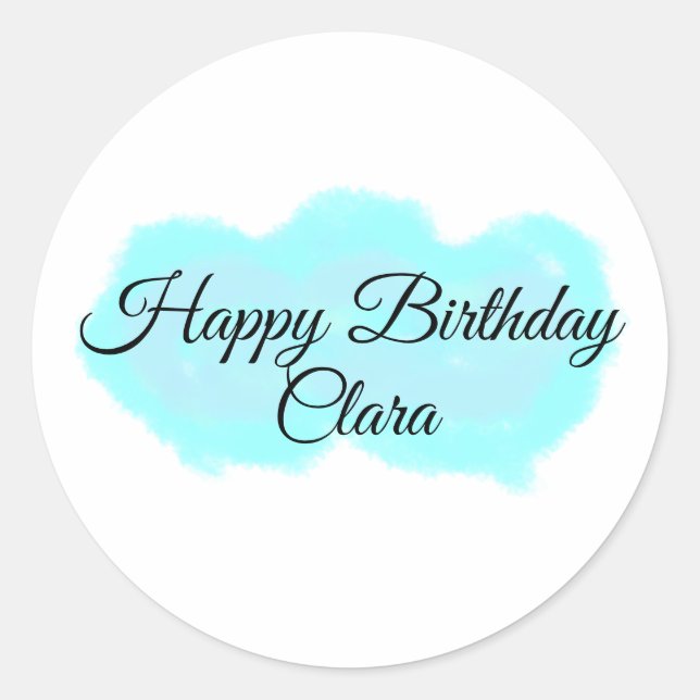 Pegatina Redonda Nubes verdes azules, niños modernos de feliz cumpl (Anverso)