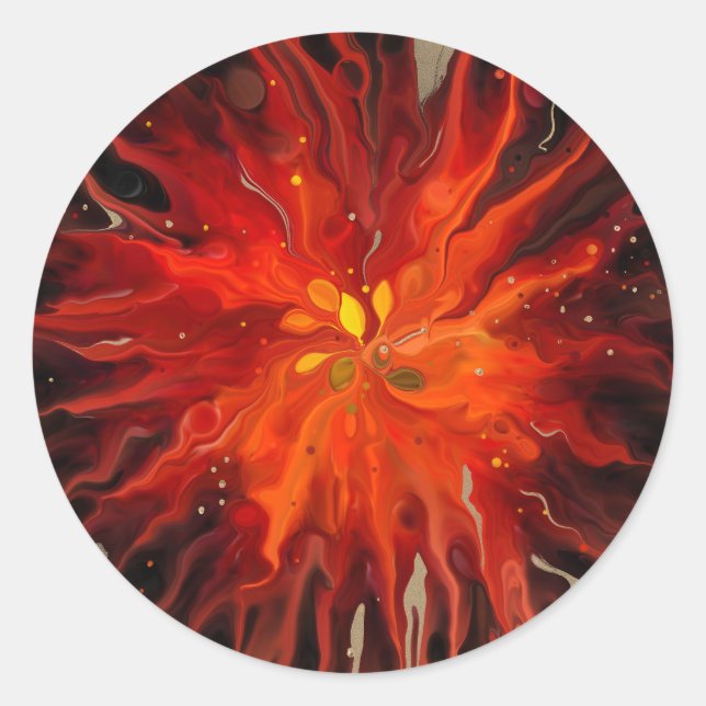 Pegatina Redonda Núcleo Carmesí - Explosión de Energía Abstracta Íg (Anverso)
