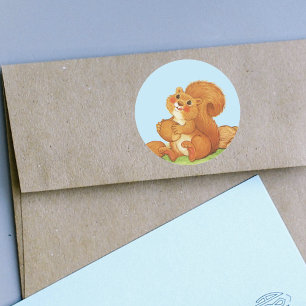 Pegatina Redonda Nueces adorables lindas de la ardilla