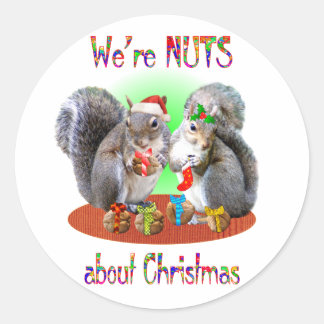 Pegatina Redonda Nueces de Navidades ardilla