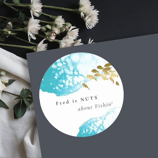 Pegatina Redonda Nueces de peces submarinos Verde azuladas de oro s (Subido por el creador)