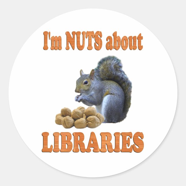 Pegatina Redonda Nueces sobre bibliotecas (Anverso)