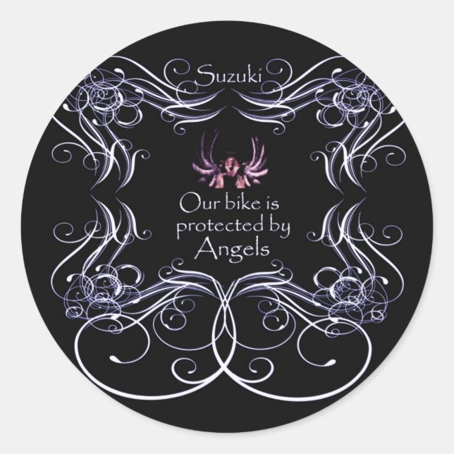 Pegatina Redonda Nuestra bicicleta está protegida por los ángeles (Anverso)