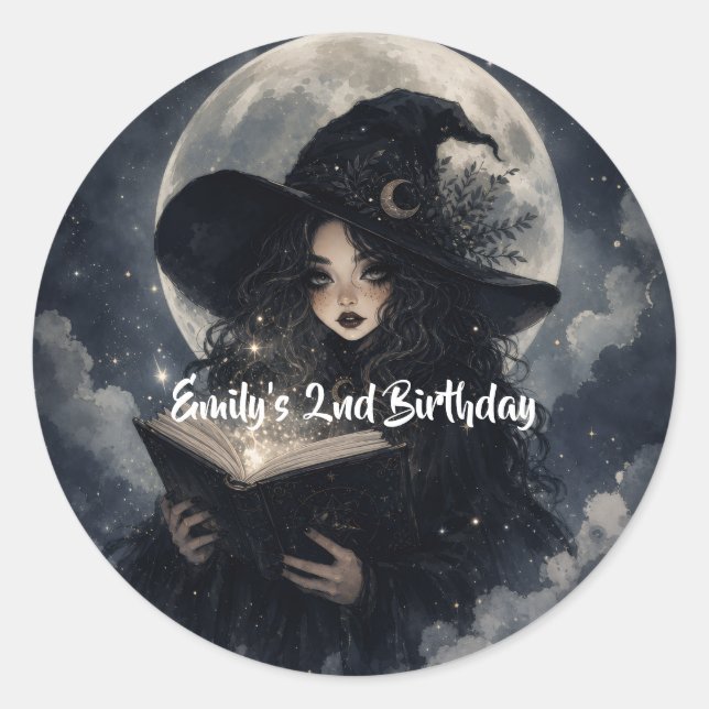 Pegatina Redonda nuestra brujita cumple 2 ||  (Anverso)