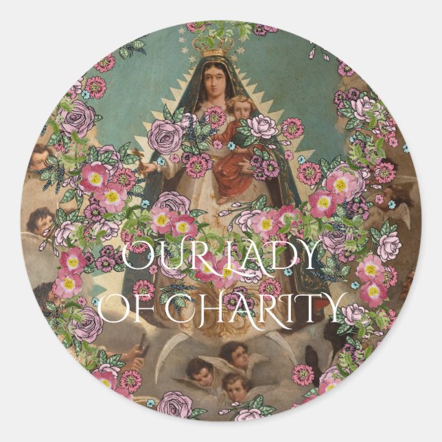 Pegatina Redonda nuestra dama de caridad (Anverso)