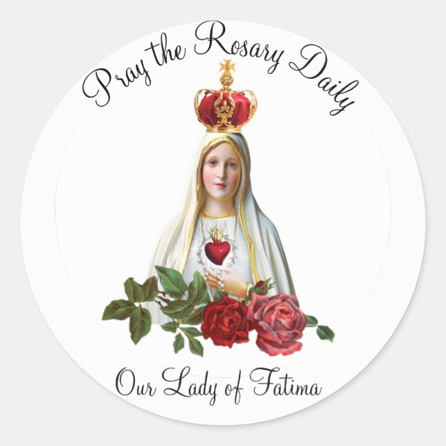 Pegatina Redonda Nuestra dama de Fátima Rosas Rosary Crown (Anverso)