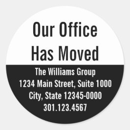 Pegatina Redonda Nuestra oficina ha movido la Invitación en blanco
