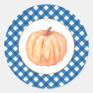 Pegatina Redonda Nuestra pequeña calabaza azul de platillos de prim