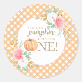 Pegatina Redonda Nuestra pequeña calabaza floral primer cumpleaños