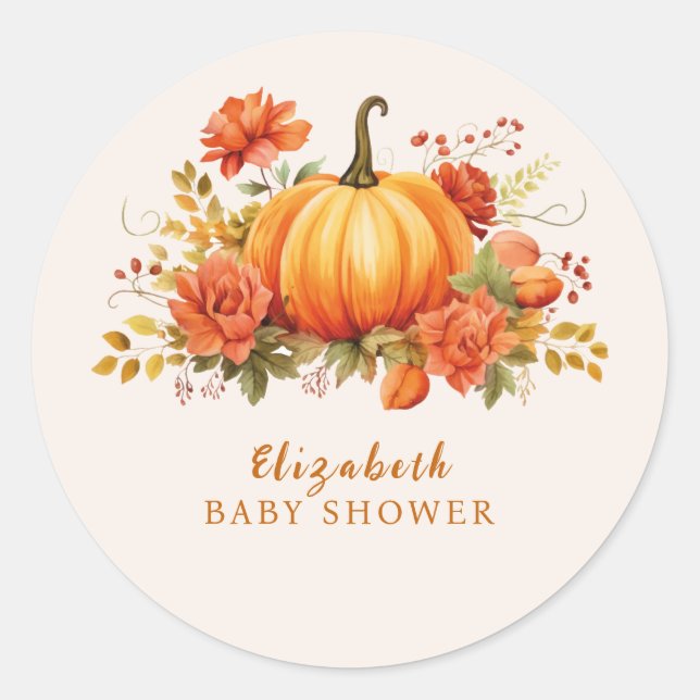 Pegatina Redonda Nuestra pequeña calabaza florida Caída Bebé ducha (Anverso)
