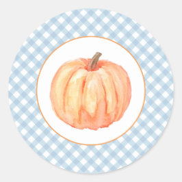Pegatina Redonda Nuestra pequeña calabaza pega la plaqueta azul pri