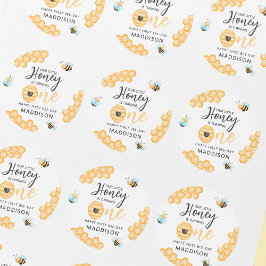 Pegatina Redonda Nuestra pequeña miel | Primera foto de cumpleaños