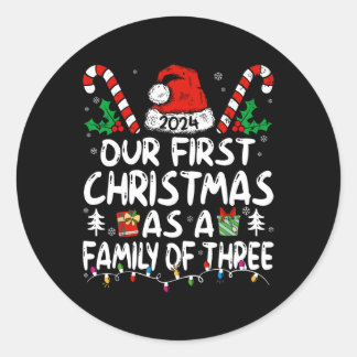 Pegatina Redonda Nuestra Primera Navidad Como Familia De Tres Noche