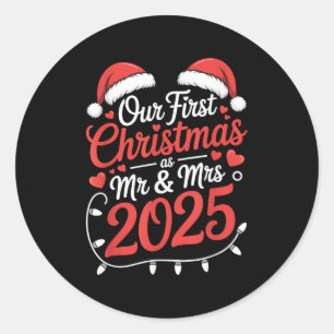 Pegatina Redonda Nuestra Primera Navidad Como Sra. 2025 Parejas Cas