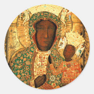 Pegatina Redonda Nuestra Señora de Czestochowa Virgen Negra regalo 