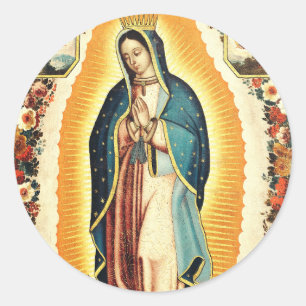 Pegatina Redonda Nuestra Señora De Guadalupe Arte Radiante