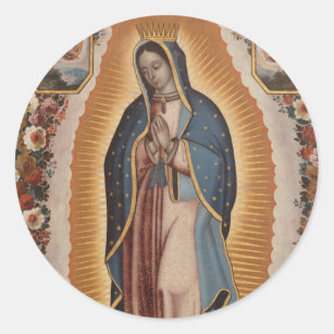 Pegatina Redonda Nuestra Señora de Guadalupe, México católico