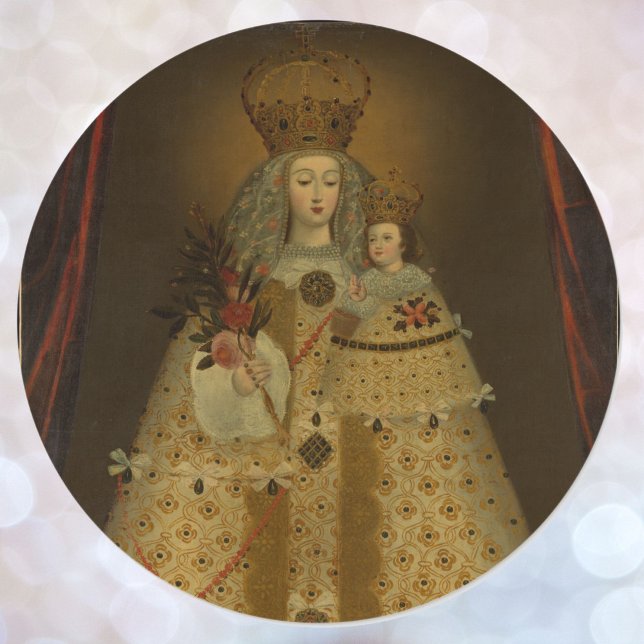 Pegatina Redonda Nuestra Señora de Guapulo Niño Jesús pintando coro (Subido por el creador)