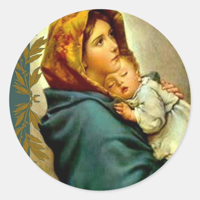 Pegatina Redonda Nuestra Señora de la Calle Bendita Madre Hijo Jesú (Anverso)