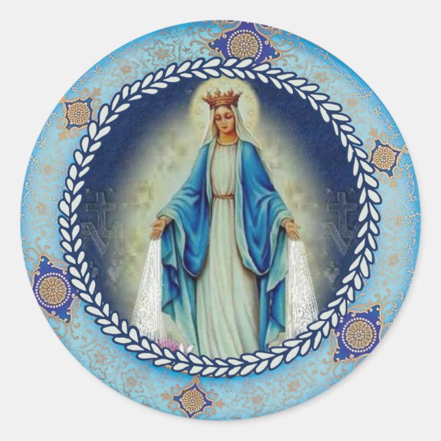 Pegatina Redonda Nuestra Señora de la Gracia Bendita Virgen María (Anverso)