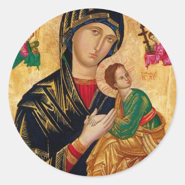 Pegatina Redonda Nuestra Señora de la Perpetua Ayuda (Anverso)