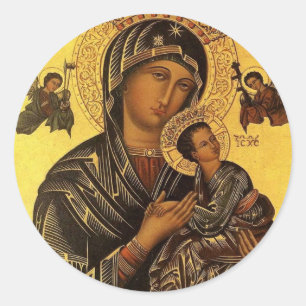 Pegatina Redonda Nuestra Señora de la Perpetua Ayuda