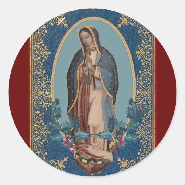 Pegatina Redonda Nuestra Señora de la Virgen Guadalupe María Feliz  (Anverso)