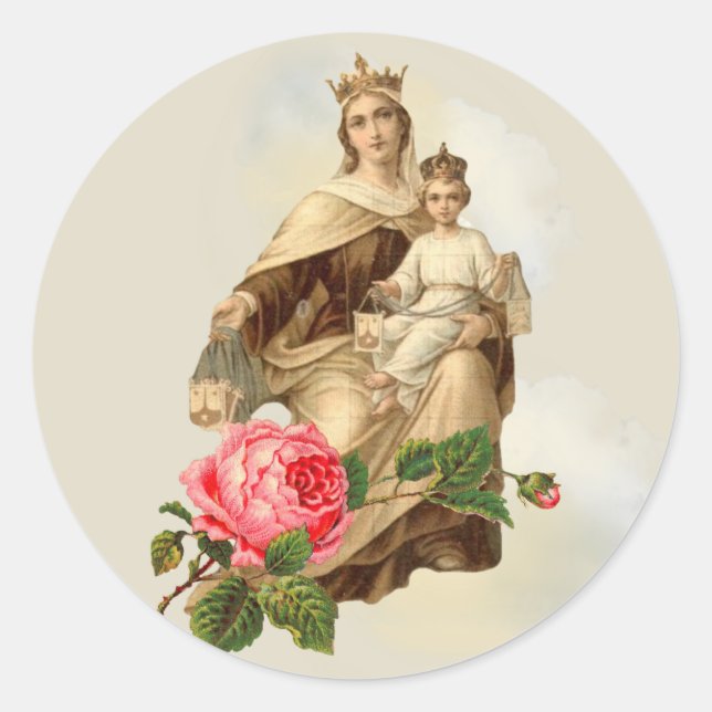 Pegatina Redonda Nuestra Señora del Carmelo Jesús Carmelita (Anverso)