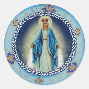 Pegatina Redonda Nuestra señora del Virgen María bendecido