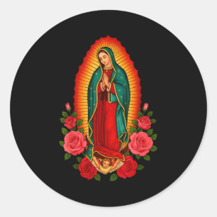 Pegatina Redonda Nuestra Señora Virgen De Guadalupe Santa Virgen Ma