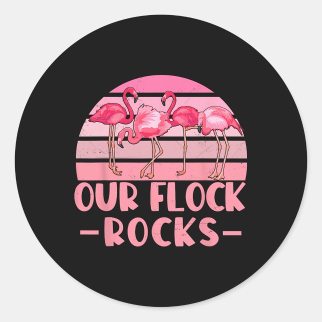 Pegatina Redonda Nuestras Flock Rocks Flamingos Lover Familia Vacac (Anverso)