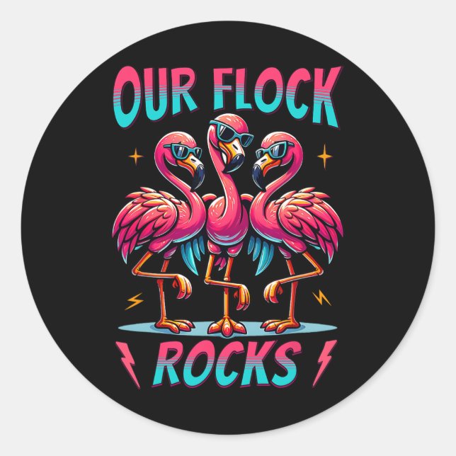 Pegatina Redonda Nuestras Rocas De Reloj Cute Flamingo Familia Vaca (Anverso)
