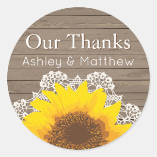 Pegatina Redonda Nuestro agradecimiento a Sunflower & Lace