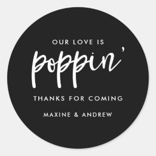 Pegatina Redonda Nuestro amor es Poppin Boda Popcorn Gracias por