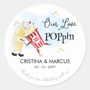 Pegatina Redonda Nuestro Amor es Popping Palomitas de Maíz